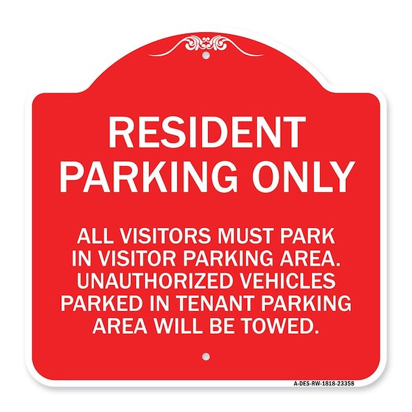 Parking Sign Resident Parking Only, Red & White Aluminum Sign, 18" x 18", RW-1818-23358